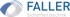Logo von FALLER Sicherheitstechnik GmbH mit einer abstrakten Augen-Grafik auf schwarzem Hintergrund.