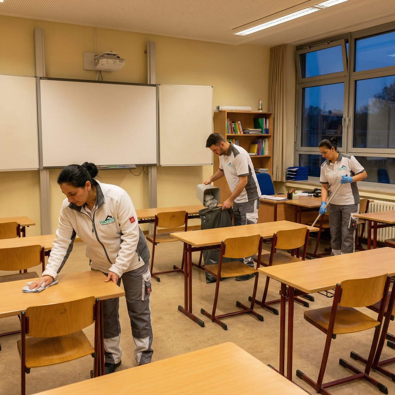 Reinigung eines Klassenraums in einer Schule