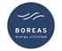 Blaues, rundes Logo mit zwei weißen geschwungenen Linien und dem Text "BOREAS energy unlimited".