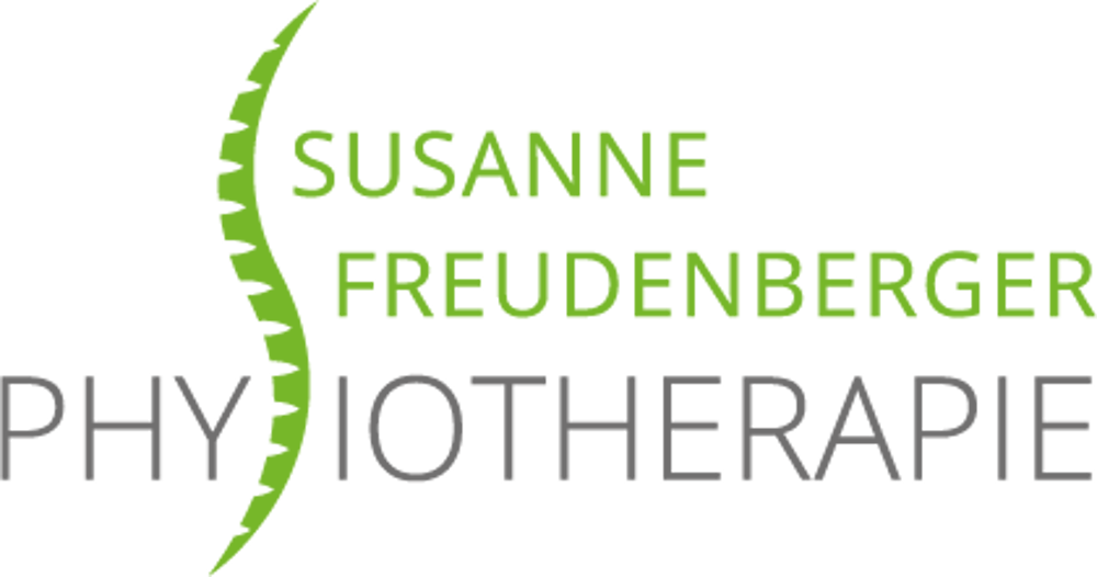 Logo Susanne Freudenberger Physiotherapie mit grüner Wirbelsäule, daneben Text "Susanne Freudenberger Physiotherapie".