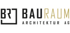 Logo von BAURAUM ARCHITEKTUR AG mit schwarzem "BR" in einem Rechteck und "BAU" in Schwarz, "RAUM" in Gold.