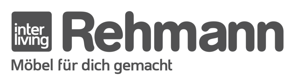 Logo von Interliving Rehmann: "Möbel für dich gemacht" in grauer Schrift auf grünem Hintergrund.