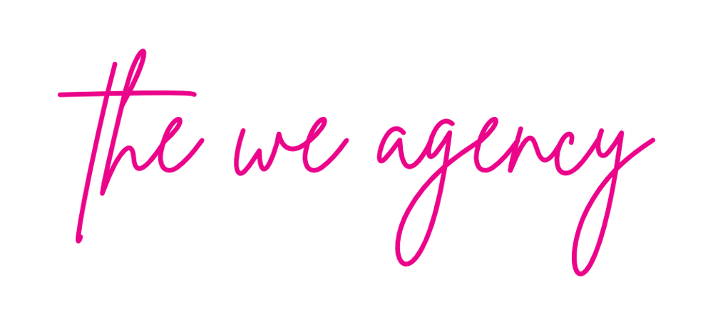 Der Text "the we agency" in pinker Schreibschrift auf dunkelgrünem Hintergrund.