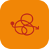 Eine rote Linie windet sich zu einem komplexen Knoten und endet in einem Pfeil, auf orangefarbenem Hintergrund.