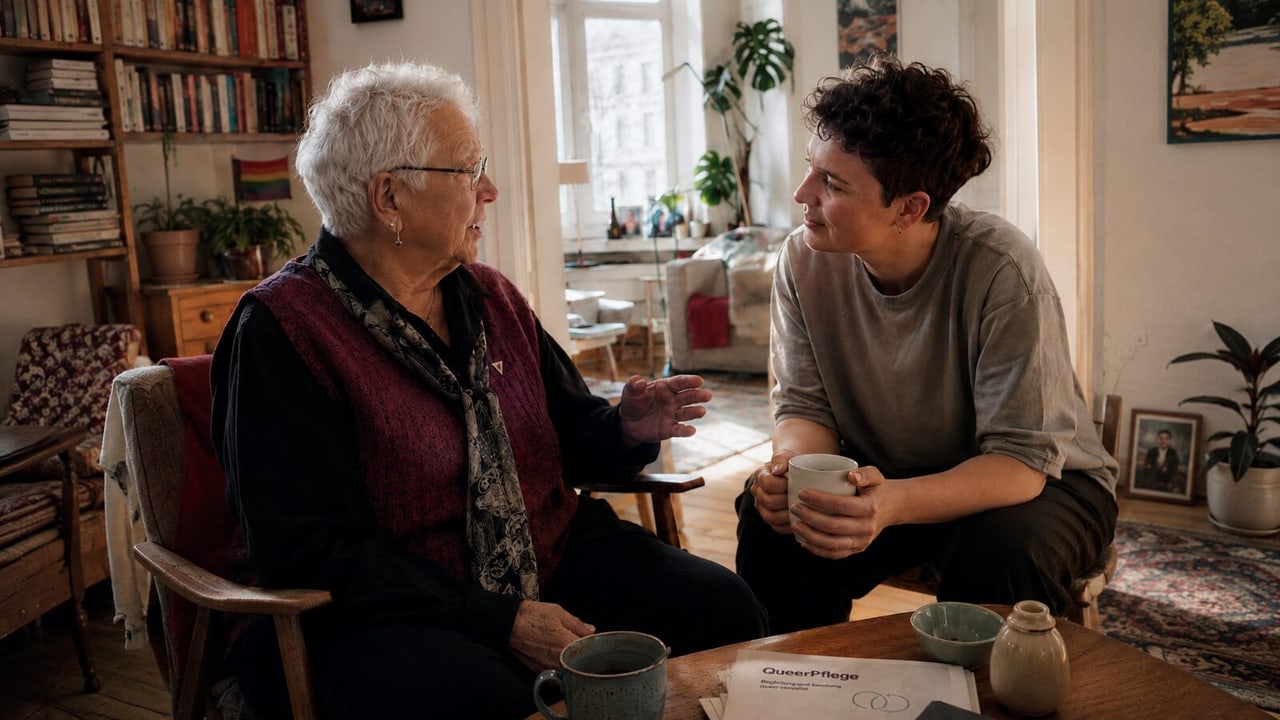 Angehörige, Bezugspersonen und Wahlfamilie im vertrauten Gespräch.