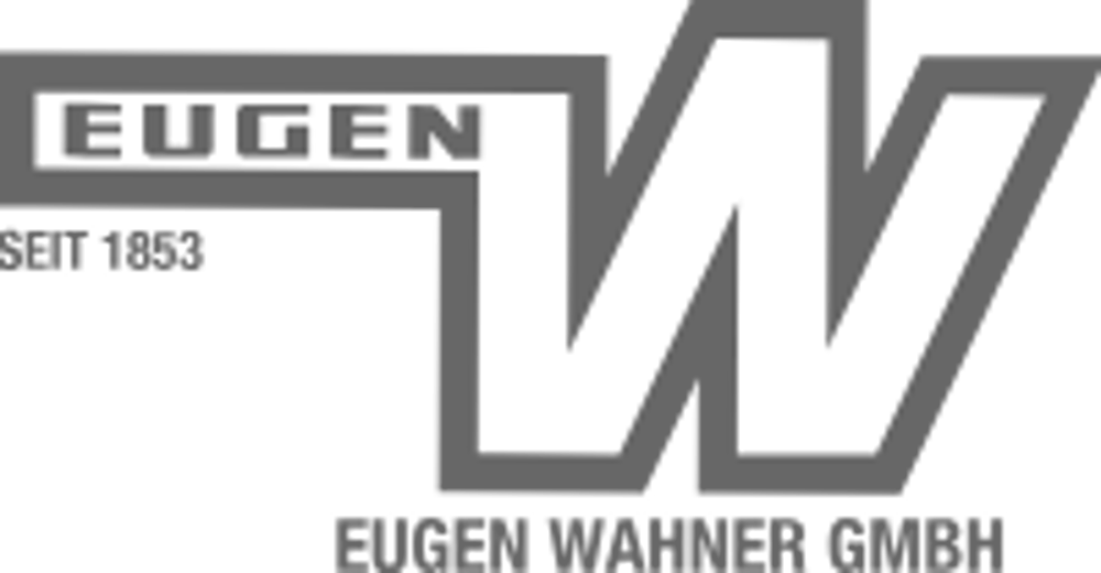 Graues Eugen Wanner GmbH Logo auf grünem Hintergrund, mit "Eugen" in einem Rechteck und großem "W".