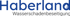 Blaues Haberland Logo mit Wassertropfen im "a" und dem Text "Wasserschadenbeseitigung" darunter.
