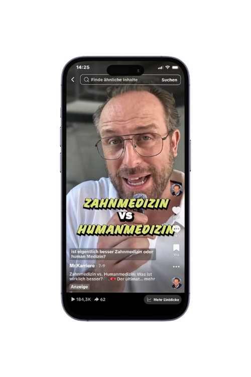Das Video Zahnmedizin vs. Humanmedizin für die MHB Theodor Fontane auf einem Smartphone