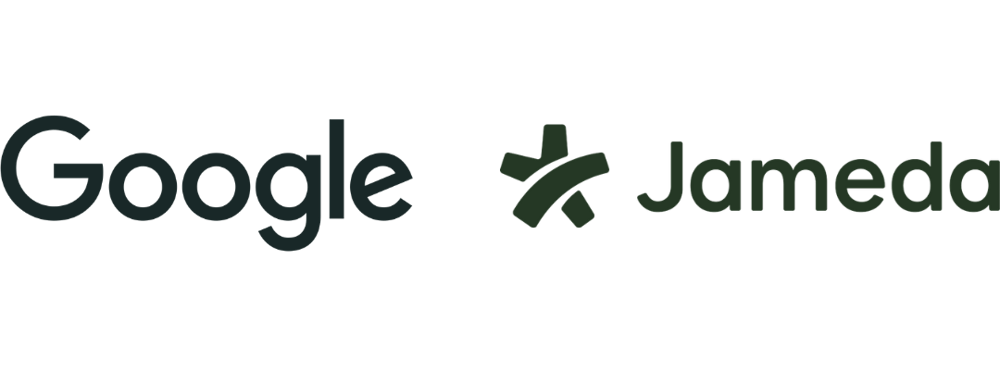 Graues Google-Logo auf dunkelgrünem Hintergrund.