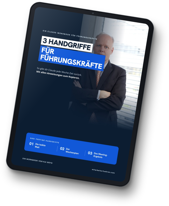 Das Workbook 3 Handgriffe für Führungskräfte auf einem Tablet