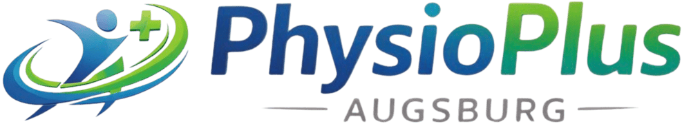 Logo mit blau-grünem Menschensymbol und Text "PhysioPlus Augsburg".