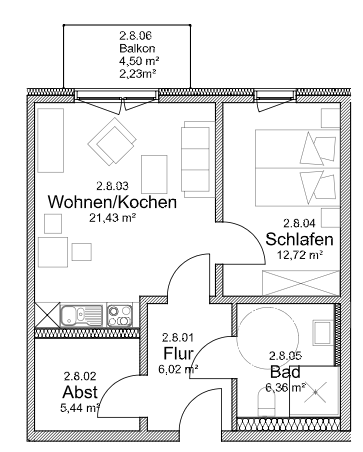 Grundriss 2-Zimmer 54,41 m²