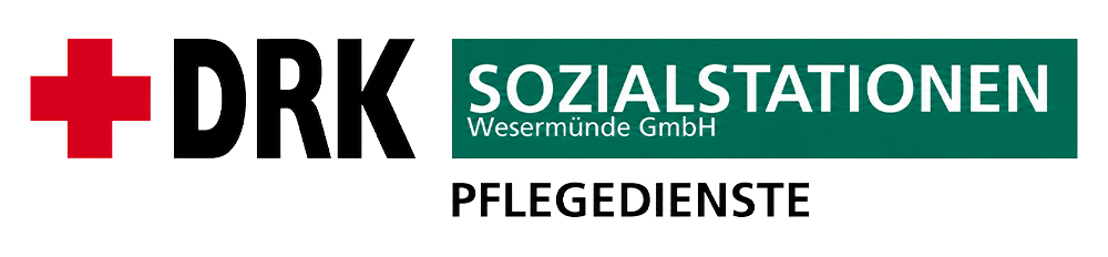 DRK Sozialstationen Wesermünde GmbH Pflegedienste Logo mit rotem Kreuz und schwarzem Text auf weißem Hintergrund.