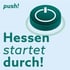 Logo der Initiative „push! Hessen startet durch“ mit grünem Power-Button