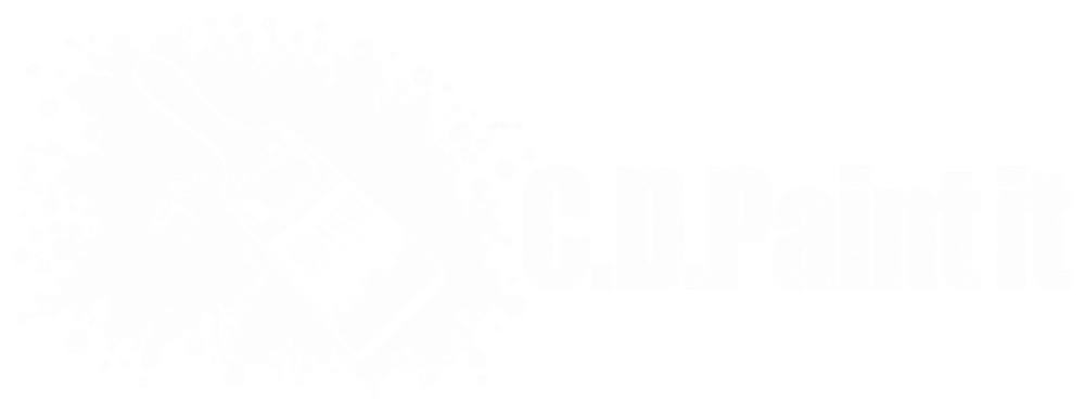 Logo mit einem Pinsel vor einem weißen Farbspritzer und dem Text C.D.Paint it auf schwarzem Hintergrund.