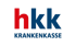 hkk KRANKENKASSE Logo: Rote Buchstaben „hkk“ und darunter „KRANKENKASSE“ in Blau.