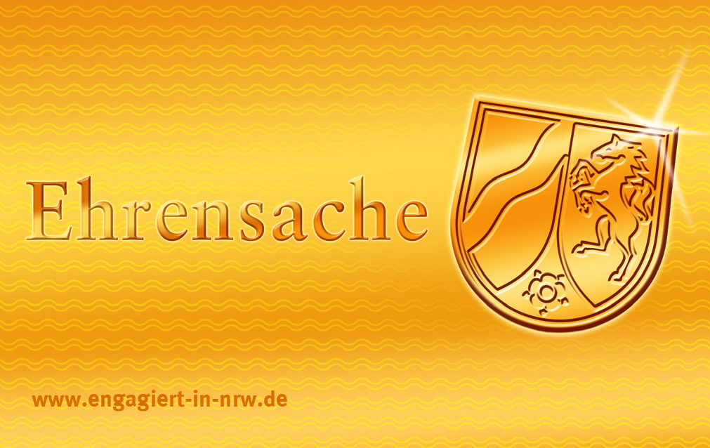 Goldene Ehrenamtskarte NRW mit der Aufschrift Ehrensache und dem Landeswappen