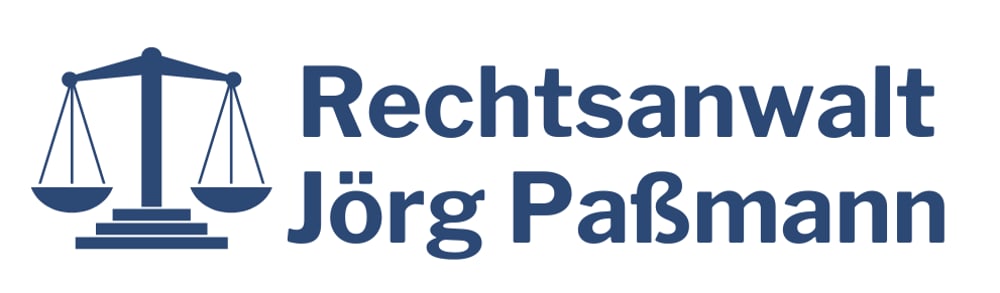 Blaue Waage und Text "Rechtsanwalt Jörg Paßmann".
