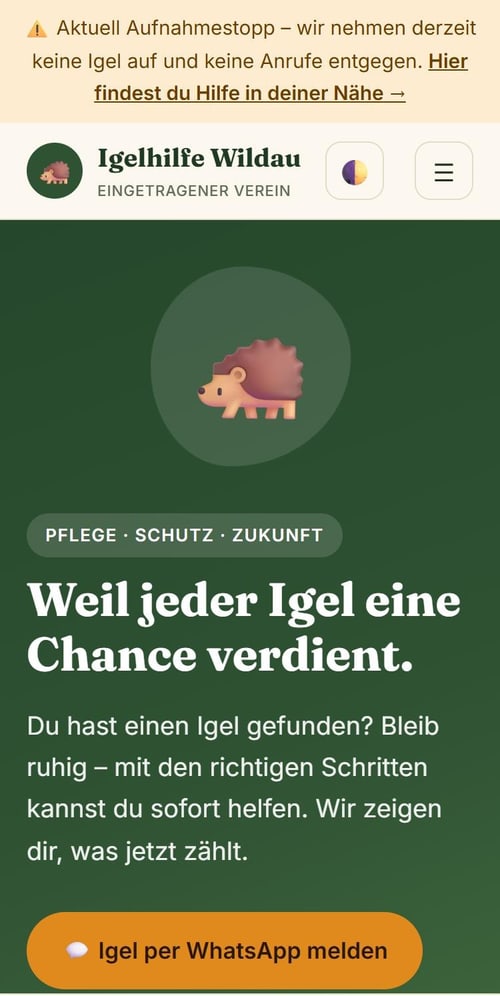 Design-Vorschau der Igelhilfe Wildau auf dem Handy