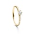 Goldener Verlobungsring mit einem zentralen Diamanten in Sechskrappenfassung und diamantbesetzter Ringschiene.