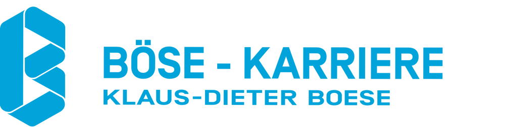 Logo mit blauem "B" und dem Text "BÖSE - KARRIERE KLAUS-DIETER BOESE" auf dunkelgrünem Hintergrund.