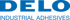 Blaues DELO Logo mit dem Text "INDUSTRIAL ADHESIVES" darunter.