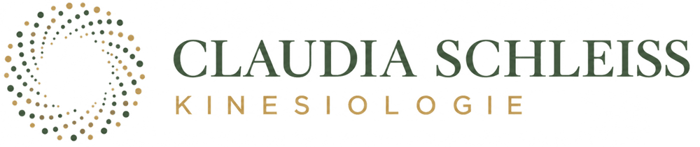 Logo von Claudia Schleiss Kinesiologie mit einer kreisförmigen Punktgrafik auf schwarzem Hintergrund.