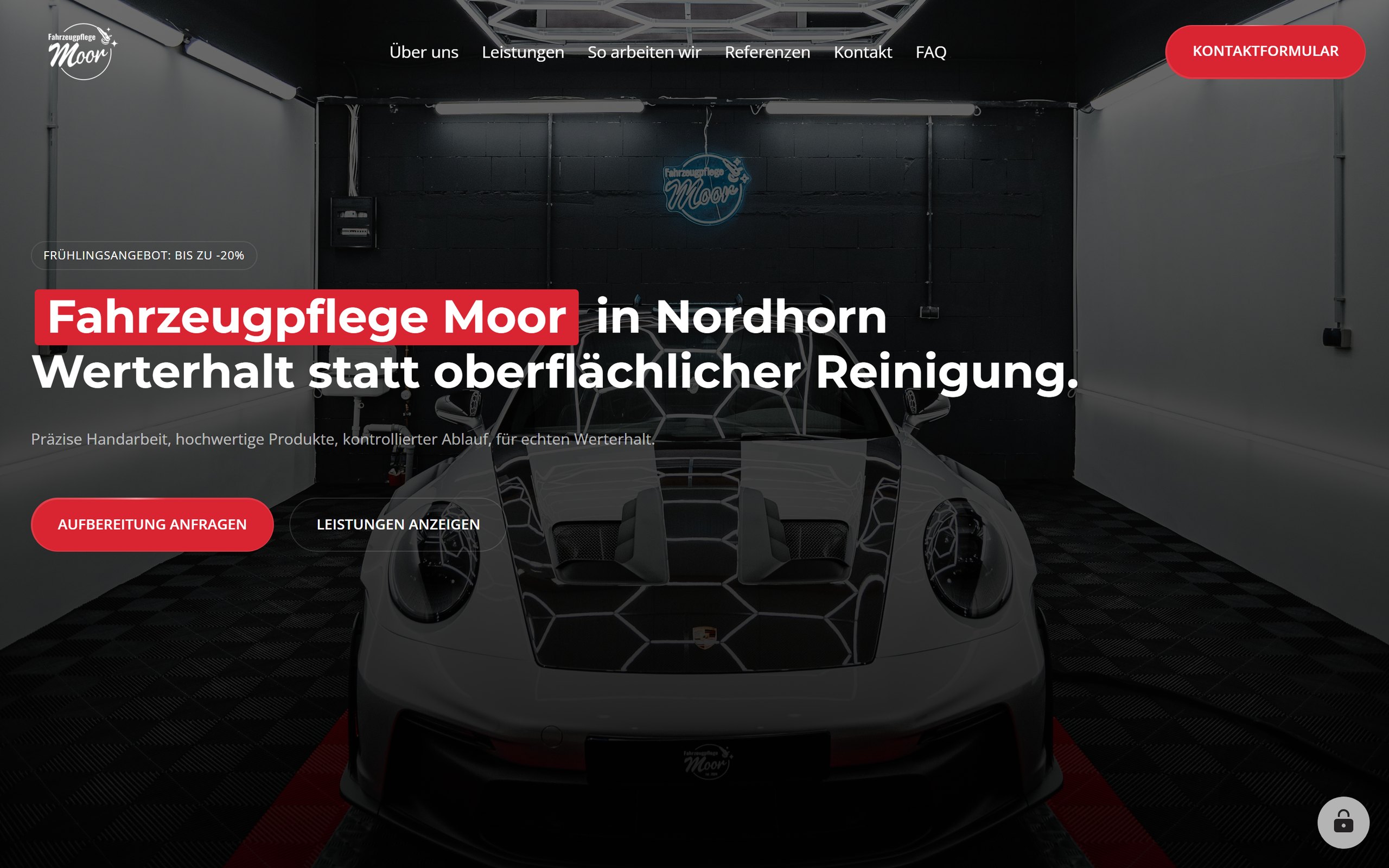 Website von Fahrzeugpflege Moor im Browser
