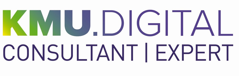 KMU.DIGITAL CONSULTANT | EXPERT Logo in Grün-Blau-Violett-Verlauf.