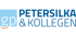 Logo von Petersilka & Kollegen mit stilisiertem "gp" in einem hellblauen Quadrat und einem orangefarbenen Bogen.
