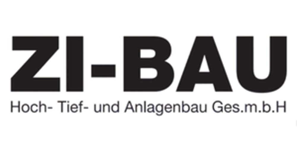 Logo mit schwarzem Text "ZI-BAU Hoch-, Tief- und Anlagenbau Ges.m.b.H" auf weißem Hintergrund.