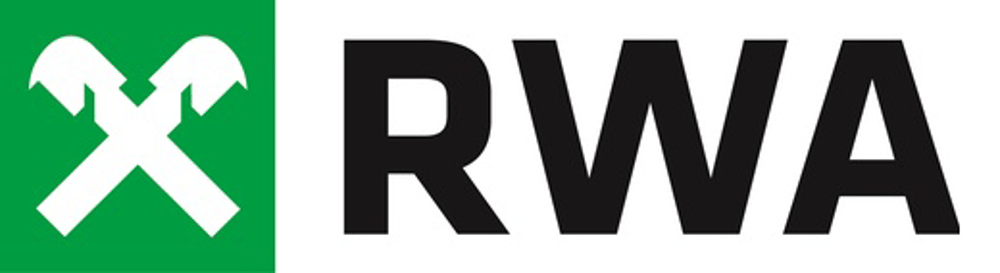 Grünes Logo mit weißem Hausumriss, darin "UNSER", darunter "LAGERHAUS" und gelbes Raiffeisen-Logo.