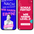 Zwei Smartphone-Bildschirme: Links "Kein Plan nach der Schule? Wir haben einen!" mit Frau, rechts "Schule fertig? Wir haben Level 2!"