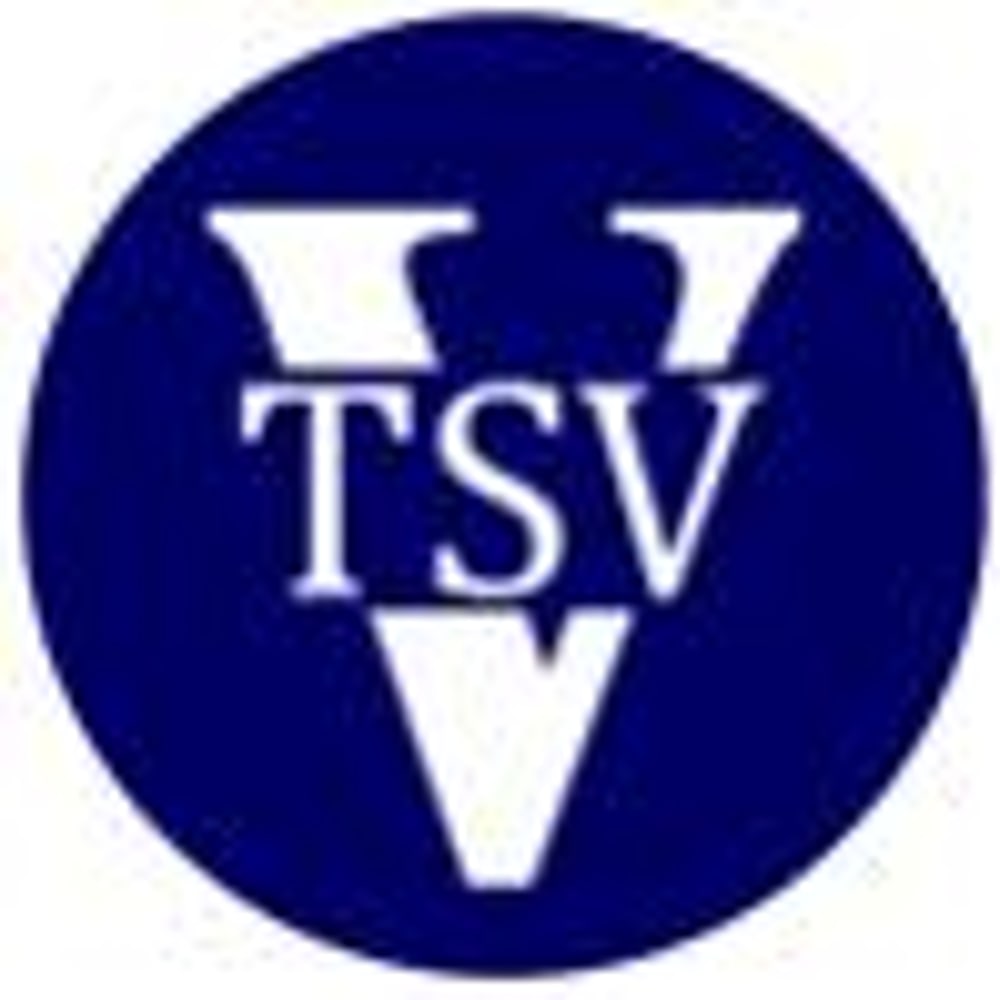 Blaues Kreislogo mit weißen Buchstaben "TSV" überlagert von einem großen "V".