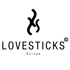 Schwarzes Logo mit Flammenmotiv über dem Text "LOVESTICKS Europe" auf dunkelgrünem Hintergrund.
