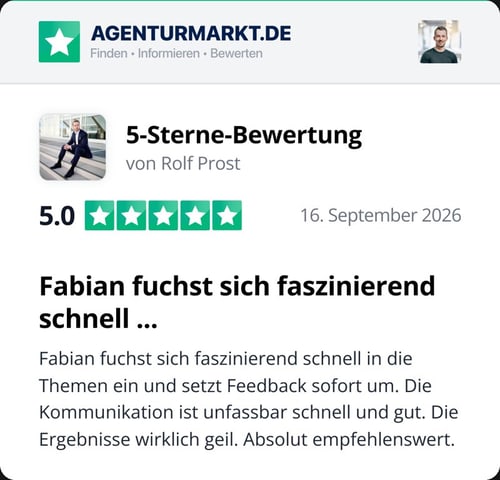 Bewertung von Rolf Prost auf Agenturmarkt.de