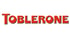 Toblerone Schriftzug in roten Großbuchstaben mit goldener Kontur auf weißem Hintergrund.