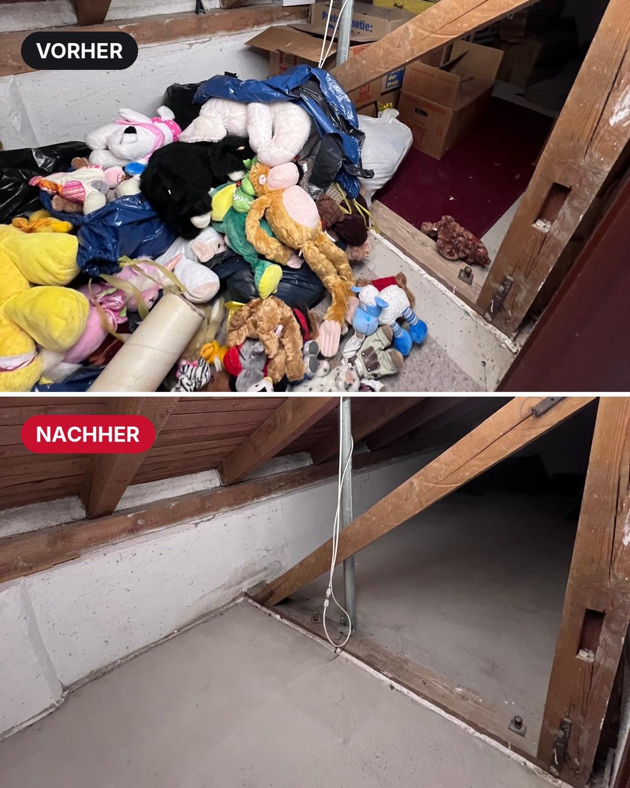 Dachboden vor und nach der Entrümpelung