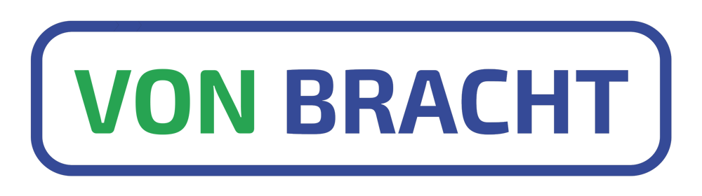Schriftzug „VON BRACHT“ in Grün und Blau, umrandet von einem blauen Rechteck.