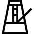 Ein Metronom-Symbol, das eine trapezförmige Basis und eine schwingende Pendelstange zeigt.