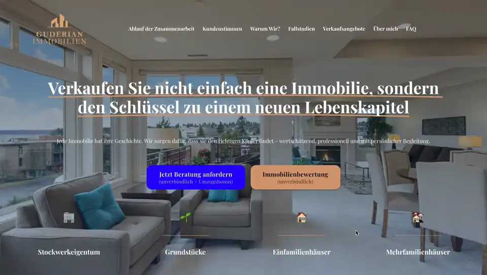 Bildschirmaufnahme der Website von Guderian Immobilien