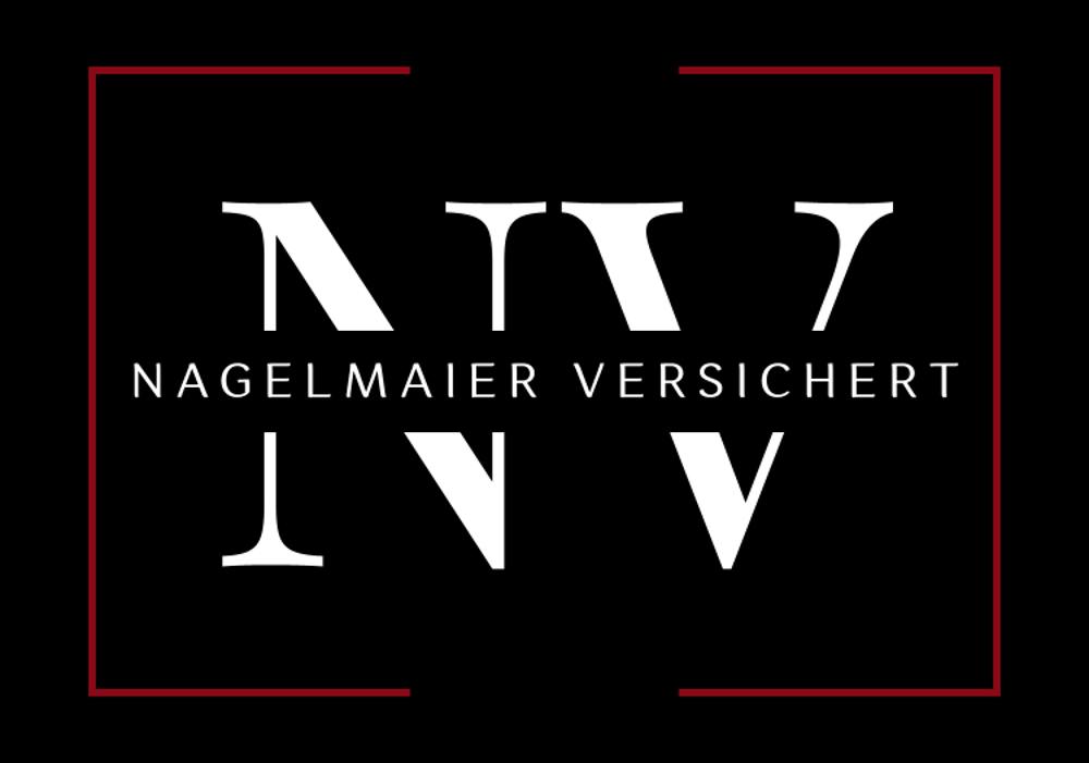 Schwarz-weißes Logo mit rotem Rahmen: "NVV" oben, "NAGELMAIER VERSICHERT" mittig, "NVV" unten.