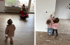 Sina mit Baby und Kleinkind bei einer Wohnungsbesichtigung, daneben zwei kleine Mädchen beim Tapeten-Abreißen