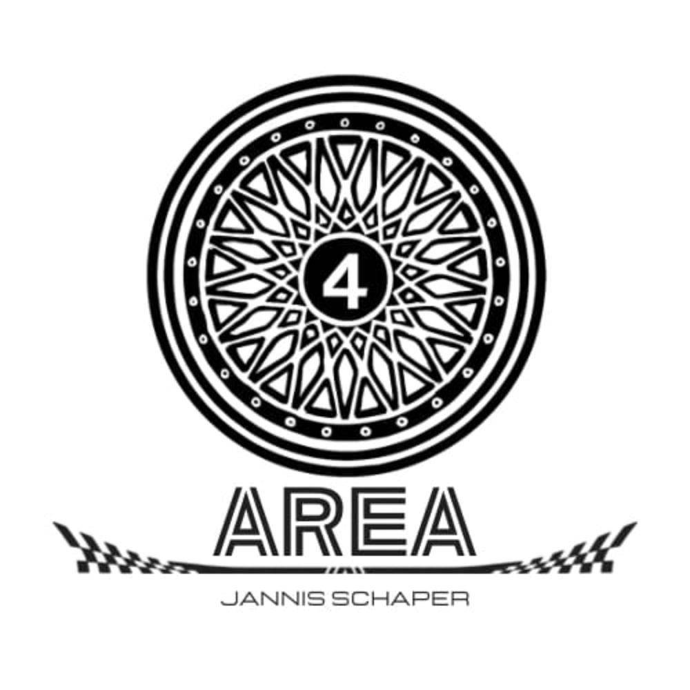 Schwarzes Felgenlogo mit der Ziffer 4 in der Mitte und "AREA JANNIS SCHAPER" darunter.