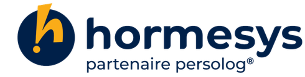 Logo Hormesys avec un "h" stylisé en orange, et le texte "partenaire persolog".