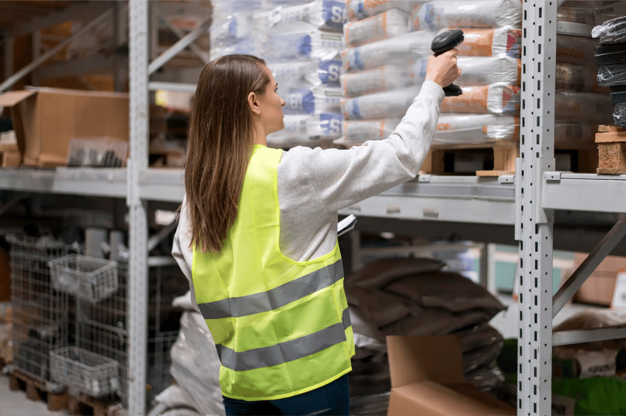 Mitarbeiterin scannt Ware im Lager