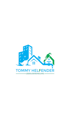 Logo mit Schriftzug "TOMMY HELFENDER" unter stilisierten Gebäuden, darunter ein Hochhaus, ein Haus und ein kleineres Haus.