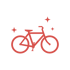 Rotes Fahrrad-Icon mit drei funkelnden Sternen auf transparentem Hintergrund.