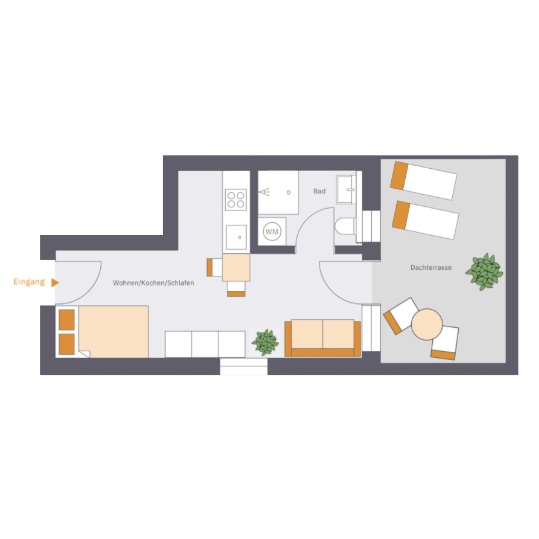 Grundriss Apartment 16, 28,37 m², Dachgeschoss