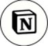 Schwarzes "N" auf weißem Würfel in einem Kreis, Notion-Logo.